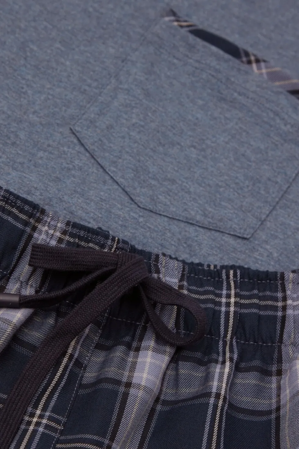 Krótka Piżama z Bawełny i Płótna w Kratę w Kolorze Denimu